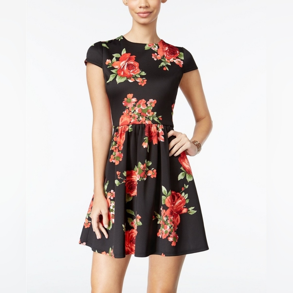 Floral Black and Red Dress